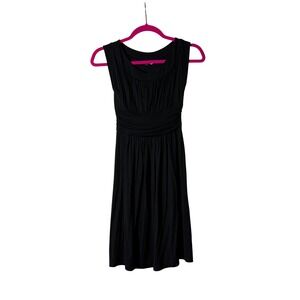 ModCloth‎ Womens XS Black Sleeveless Ruched Waist Jersey Knit Fit Flare Dress